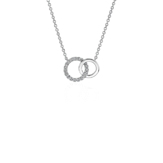 Mini Duet Circle Diamond Necklace in 14k White Gold
