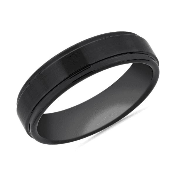 Brushed and Polished Comfort Fit Wedding Ring in Black Tungsten Carbide (6mm)
