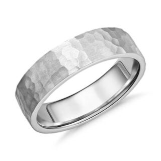 Matte Hammered Flat Comfort Fit Wedding Ring in Platinum (6mm)