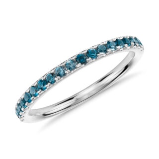 Riviera Pave Blue Topaz Ring in 14k White Gold (1.5mm)