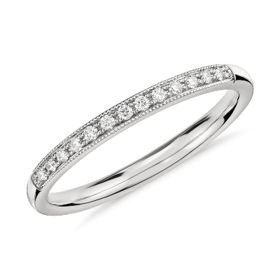 Petite Milgrain Diamond Ring in Platinum