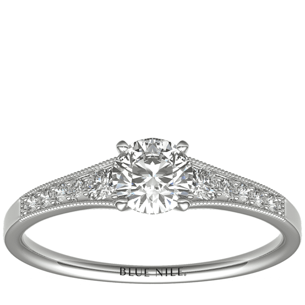 1/2 Carat Ready-to-Ship Graduated Milgrain Diamond Engagement Ring in 14k White Gold