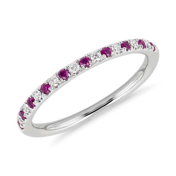 Riviera Pave Ruby and Diamond Ring in Platinum (1.5 mm)