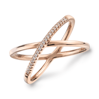 Delicate Pave Diamond Crossover Fashion Ring in 14k Rose Gold (1/10 ct. tw.)