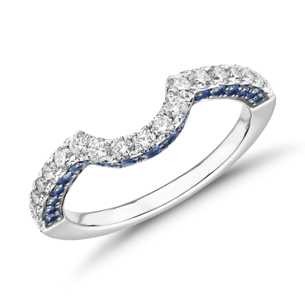 Curved Sapphire and Diamond Ring in 14k White Gold (1/3 ct. tw.)