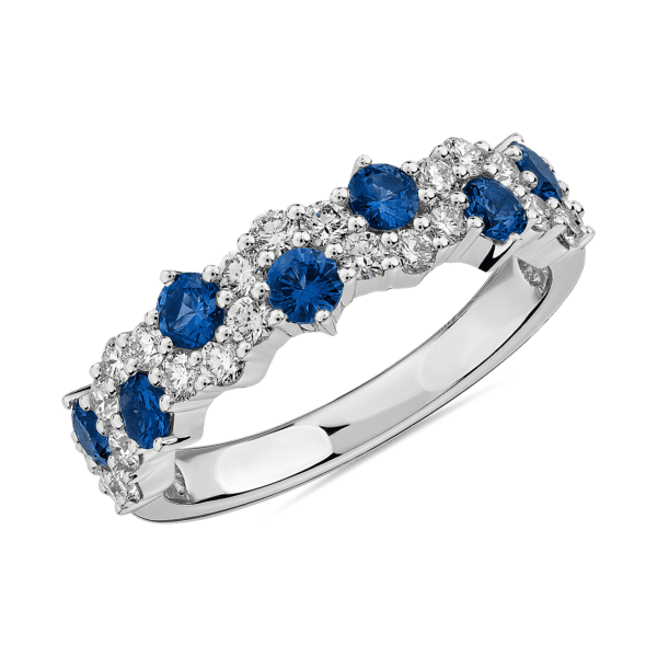 Staggered Sapphire and Diamond Ring in 14k White Gold