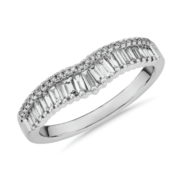 ZAC ZAC POSEN Baguette & Pave Diamond Crown Curved Wedding Ring in 14k White Gold (3/8 ct. tw.)