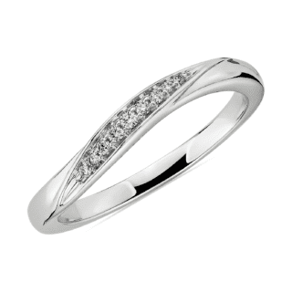 Pave Diamond Wave Wedding Ring in 18k White Gold