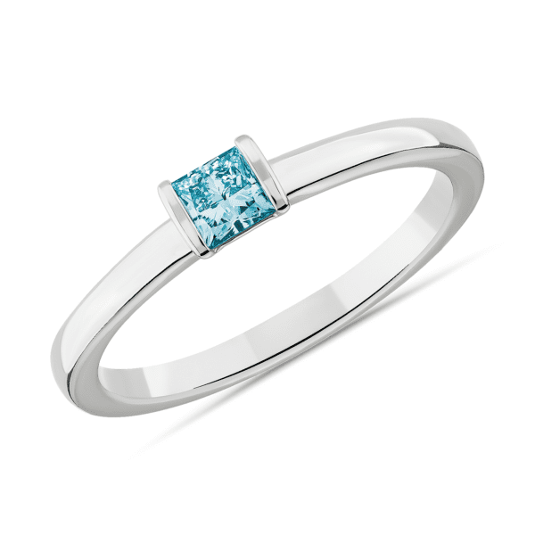 LIGHTBOX Lab-Grown Blue Diamond Princess Stackable Ring in 14k White Gold (1/4 ct. tw.)