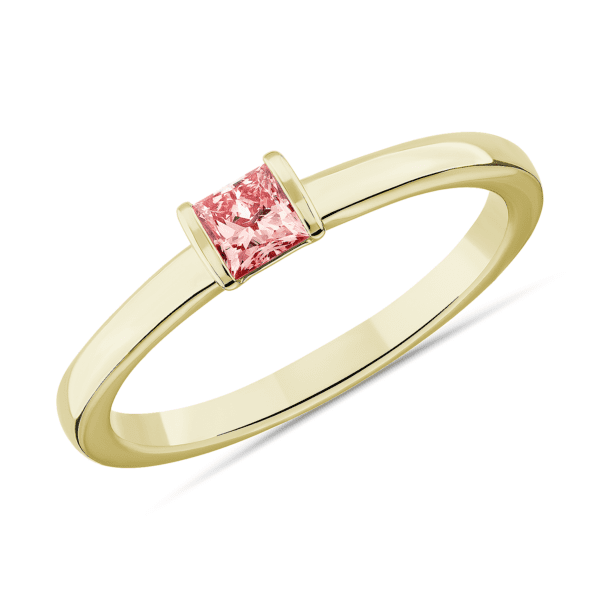 LIGHTBOX Lab-Grown Pink Diamond Princess Stackable Ring in 14k Yellow Gold (1/4 ct. tw.)