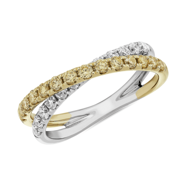 White and Yellow Diamond Crossover Fashion Ring in 14k White and Yellow Gold (5/8 ct. tw.)
