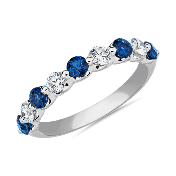 Floating Sapphire and Diamond Anniversary Band in 14k White Gold (3mm)