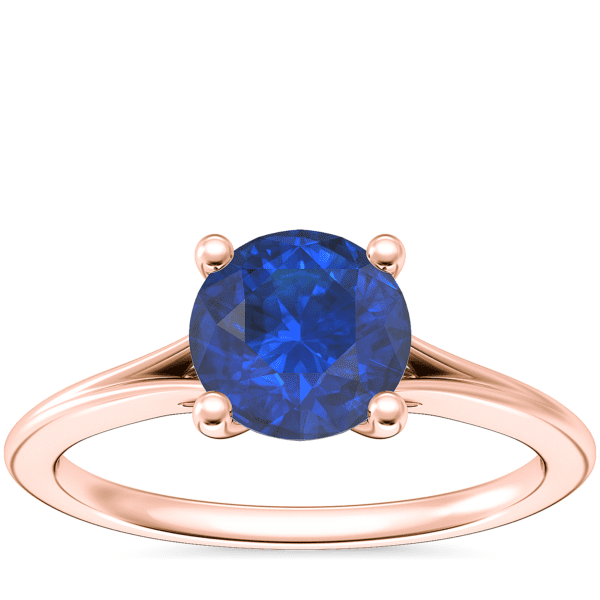Petite Split Shank Solitaire Engagement Ring with Round Sapphire in 14k Rose Gold (6mm)