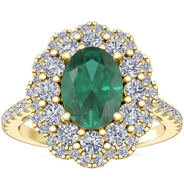 Vintage Diamond Halo Engagement Ring with Oval Emerald in 14k Yellow Gold (7x5mm)