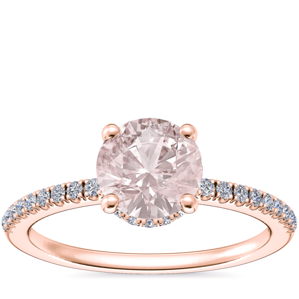 Petite Micropave Hidden Halo Engagement Ring with Round Morganite in 14k Rose Gold (6.5mm)
