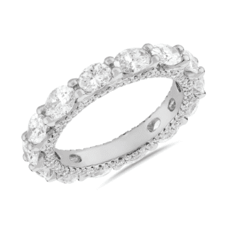 East-West Oval Diamond & Pave Profile Eternity Ring in 14k White Gold (3 ct. tw.)