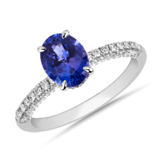 Oval Shaped Tanzanite and Diamond Ring in 14k White Gold
