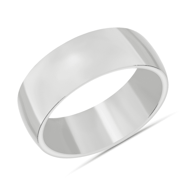 Low Dome Comfort Fit Wedding Ring in 14k White Gold (8mm)