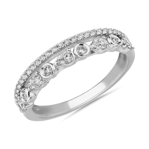 Alternating Bezel & Prong Set Round Diamond Band with Pave Accent in 18k White Gold (1/3 ct. tw.)